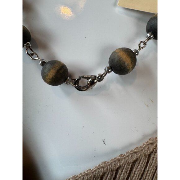 Rustic Wooden Bead Necklace With Metal Chain & Lobster Clasp - Picture 5 of 16